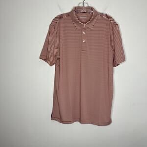 Michel Rouen Mens Performance Polo Shirt Size Large Orange Striped Short Sleeve